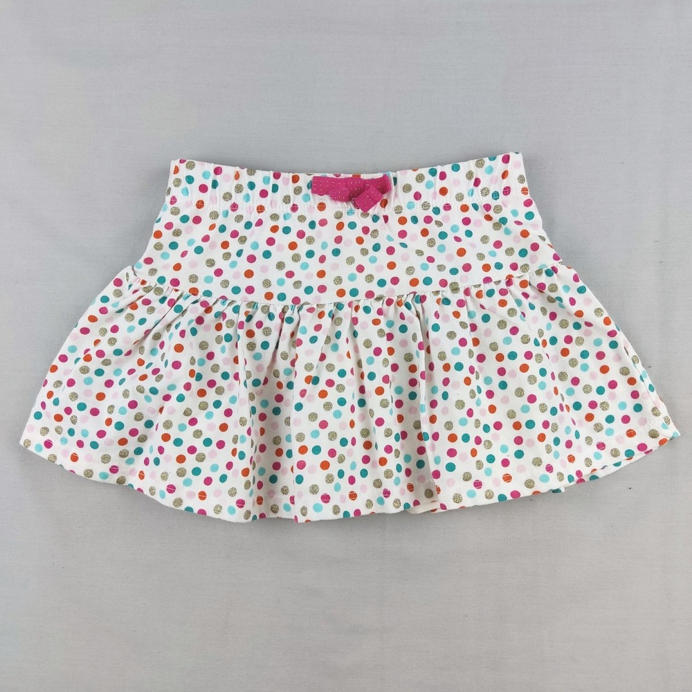 Isaac Mizrahi Skirt Girls XS 4 White Polka Dot Tiered Ruffle Glitter Bow Mini